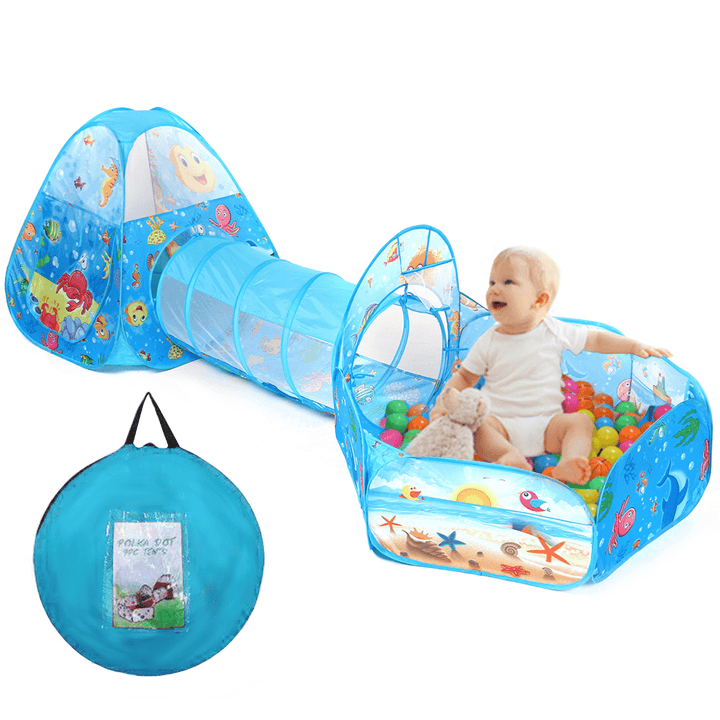 3-In-1 Kids Play Tent Baby Tunnel Game House Ball Pit Pool Indoor Outdoor Playground - MRSLM