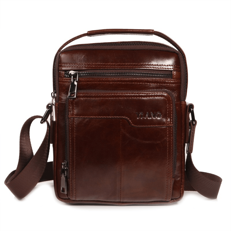 Men Genuine Leather Business Multi-Pocket Shoulder Bag Phone Bag - MRSLM