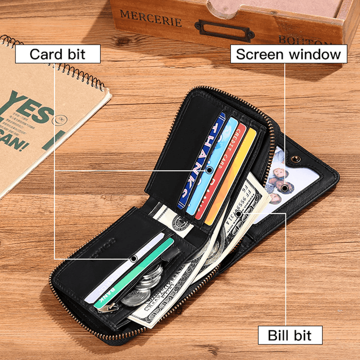 Men Genuine Leather Business Retro Cowhide Multifunction Card Holder Wallet - MRSLM