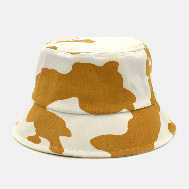 Women Cow Pattern Printing Bucket Hat Cotton Color Contrast All-Match Sunscreen Sunshade Hat - MRSLM