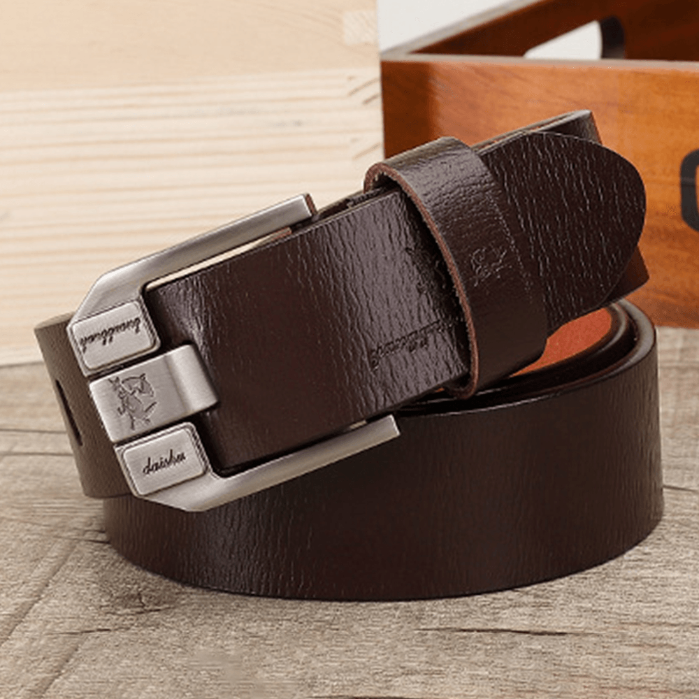 Men Genuine Leather 110/115/120/125Cm Square Pin Buckle Wild Casual Jeans Suits Cowhide Belt - MRSLM