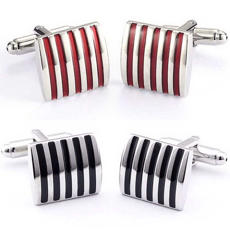 Men Cuff Links Color Stripe Metal Copper Enamel Square Accessories for Shirt - MRSLM