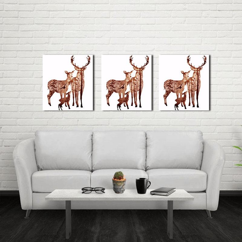 Miico Hand Painted Oil Paintings Simple Style Deer Family a Wall Art for Home Decoration Painting - MRSLM