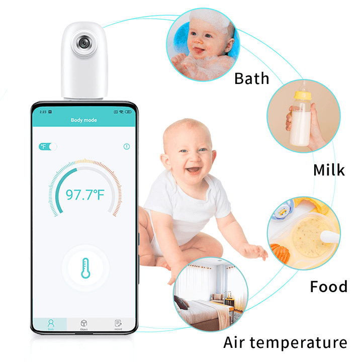 Thermodock Non-Contact Contactless Smart IR Infrared Sensor Forehead Body/Object Thermometer Replacement for OTG Function Android System with APP Control - MRSLM