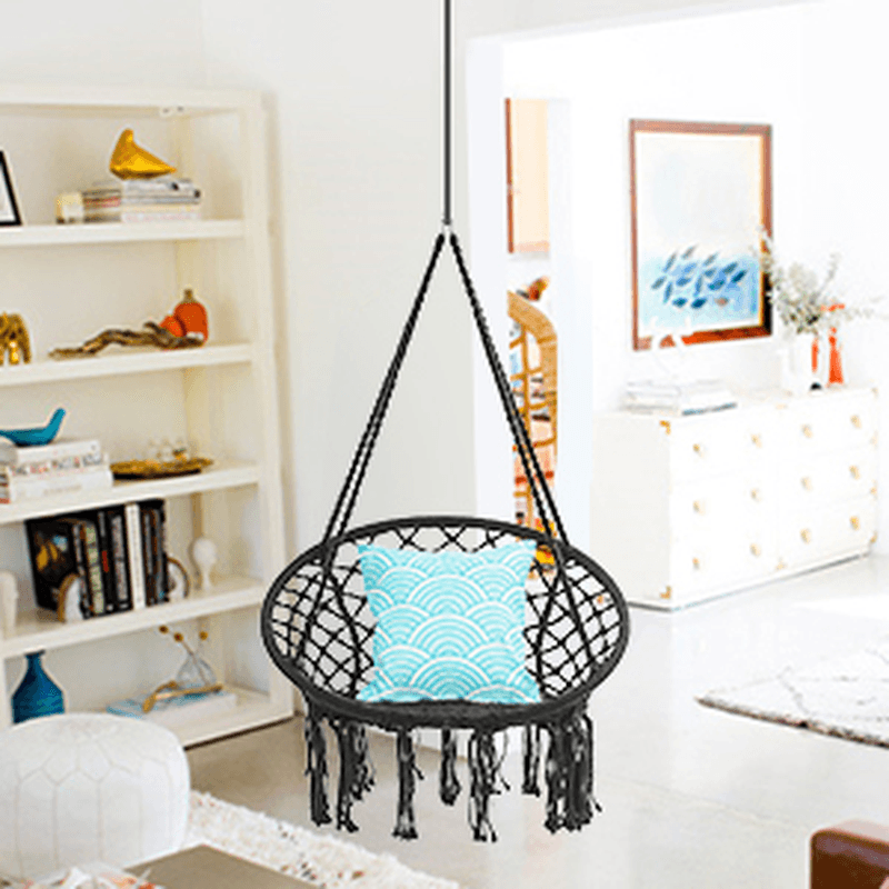 Indoor Outdoor Hammock Chair Cotton Single Garden Swing Portable Hanging Chair Max Load 330Lbs - MRSLM