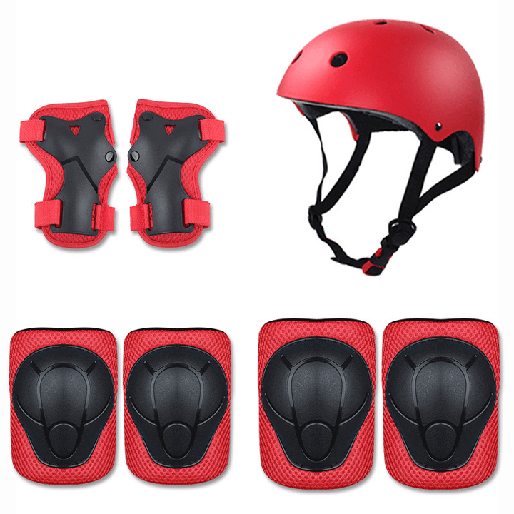 7Pcs/Set Kids Sport Protetive Kit Children Bicycle Helmet + Knee Wrist Guard + Elbow Pad Set for Roller Skating Mountain Road Bike Cycling - MRSLM