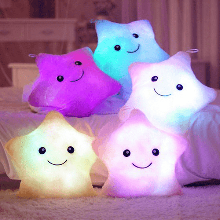 Smile Star LED Flash Light Stuffed Cushion Soft Cotton Plush Throw Pillow Decor Children Valentines Gift Toy - MRSLM