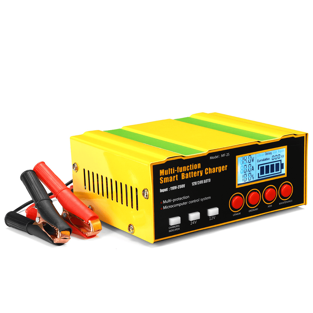 12V/24V Smart Automatic Car Motorcycle Battery Charger LCD Pulse Repair AGM Lead Acid - MRSLM