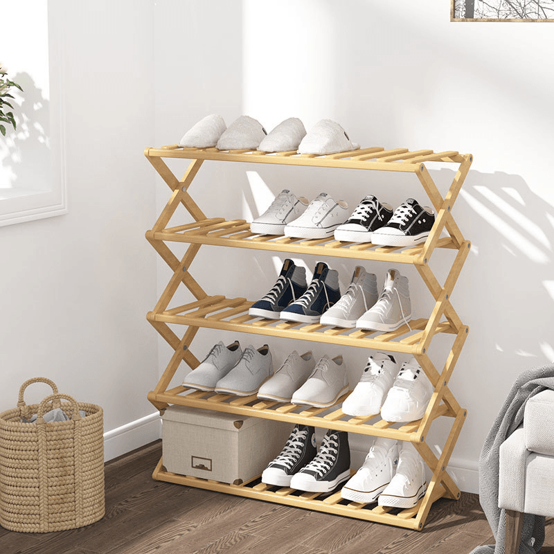 Install Free High Quality Bamboo Material Shoe Rack Strong Bearing Lapel Design Folding Easy to Carry - MRSLM