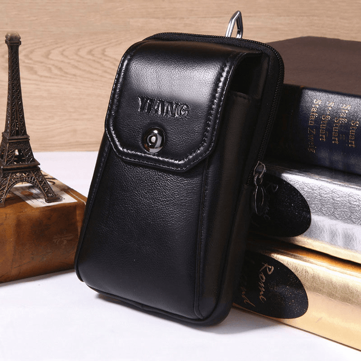 Men Genuine Leather Retro Multifunction 6 Inch Phone Bag Crossbody Bag Waist Bag - MRSLM