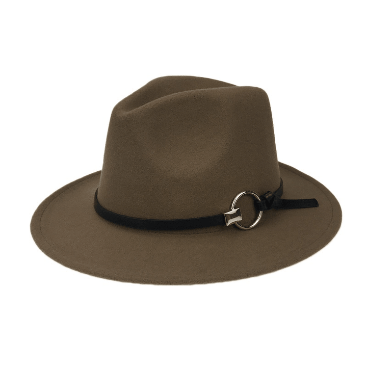 Men Women Vintage Felt Panama Style Beach Hat England Wide Brimmed Top Hat - MRSLM