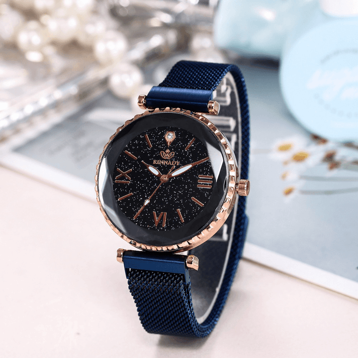 Woman Mesh Magnet Buckle Starry Sky Watch Casual Women Geometric Surface Quartz Watch - MRSLM