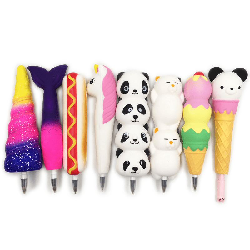 Squishy Pen Cap Ice Cream Cone Animal Slow Rising Jumbo with Pen Stress Relief Toys Student Office Gift - MRSLM