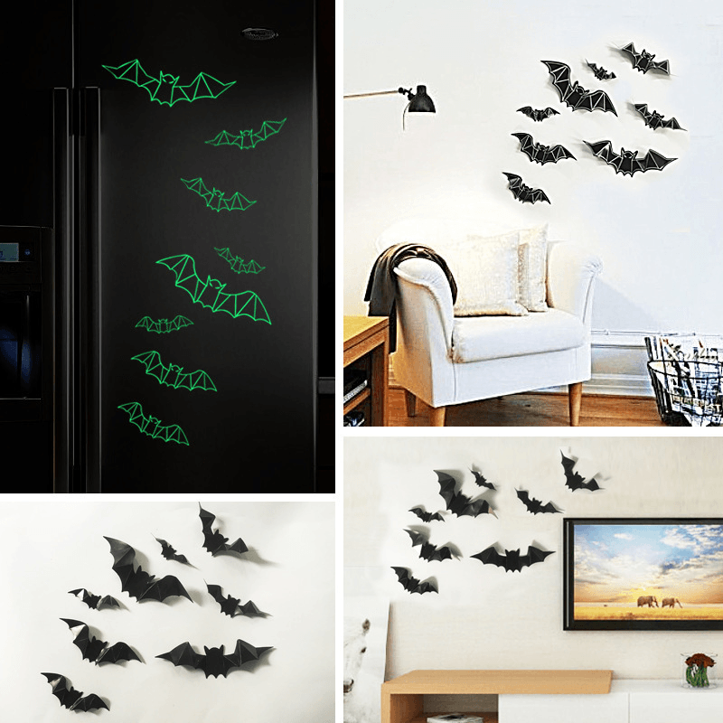 Luminous Three-Dimensional Plastic Bat Halloween Wall Sticker Bar Haunted House Decoration - MRSLM