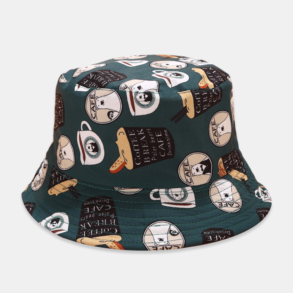 Unisex Printed Coconut Double-Sided Usable Bucket Hat Outdoor Sunscreen Visor Fisherman Hat - MRSLM