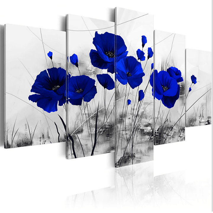 5Pcs Modern Wall Canvas Painting Red Blue Purple Ink Poppy Flower Home Decoration - MRSLM