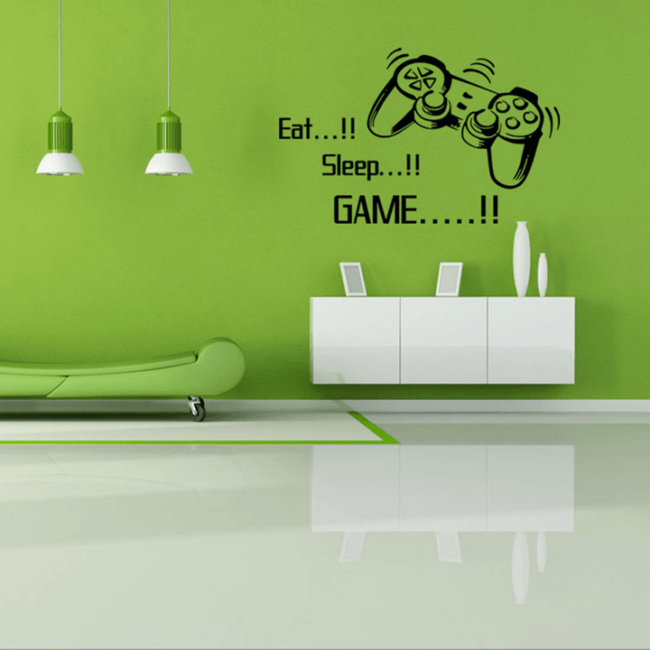 Creative Art Game Handle Wall Stickers "EAT SLEEP GAME" Black Vinyl Removable Printed Game Lovers Bedroom Wall Stickers Hot Play Game Handle Living Room Bedroom Personality Decoration Wall Stickers - MRSLM