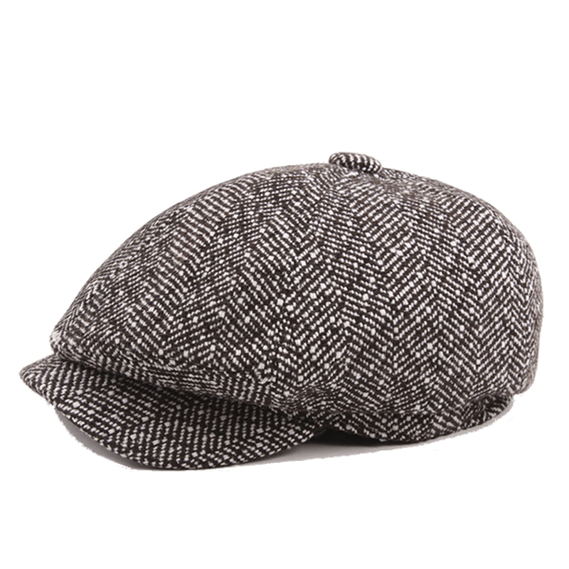 Mens Unisex Vintage Cotton Octagonal Cap Winter Stripe Gentleman Newsboy Beret Hat - MRSLM