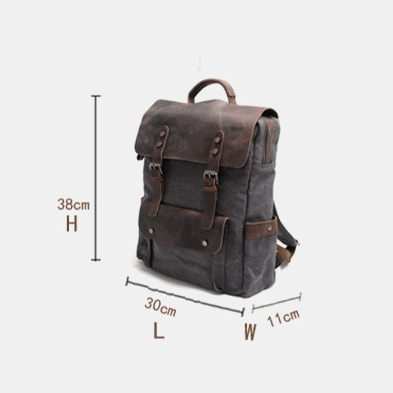 Men Retro Vintage Multifunction Canvas Leather Anti-Theft Backpack - MRSLM