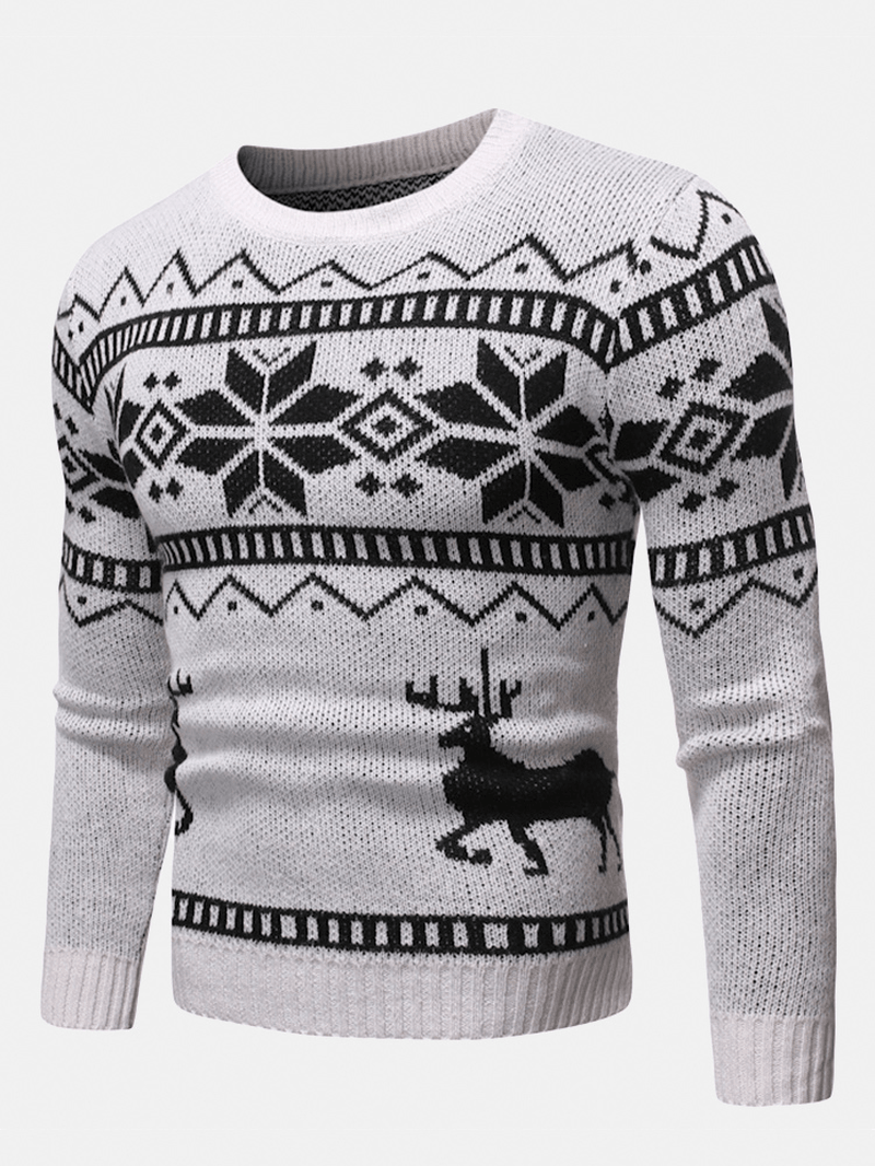 Mens Christmas Pattern round Neck Slim Fit Casual Knitted Sweater - MRSLM