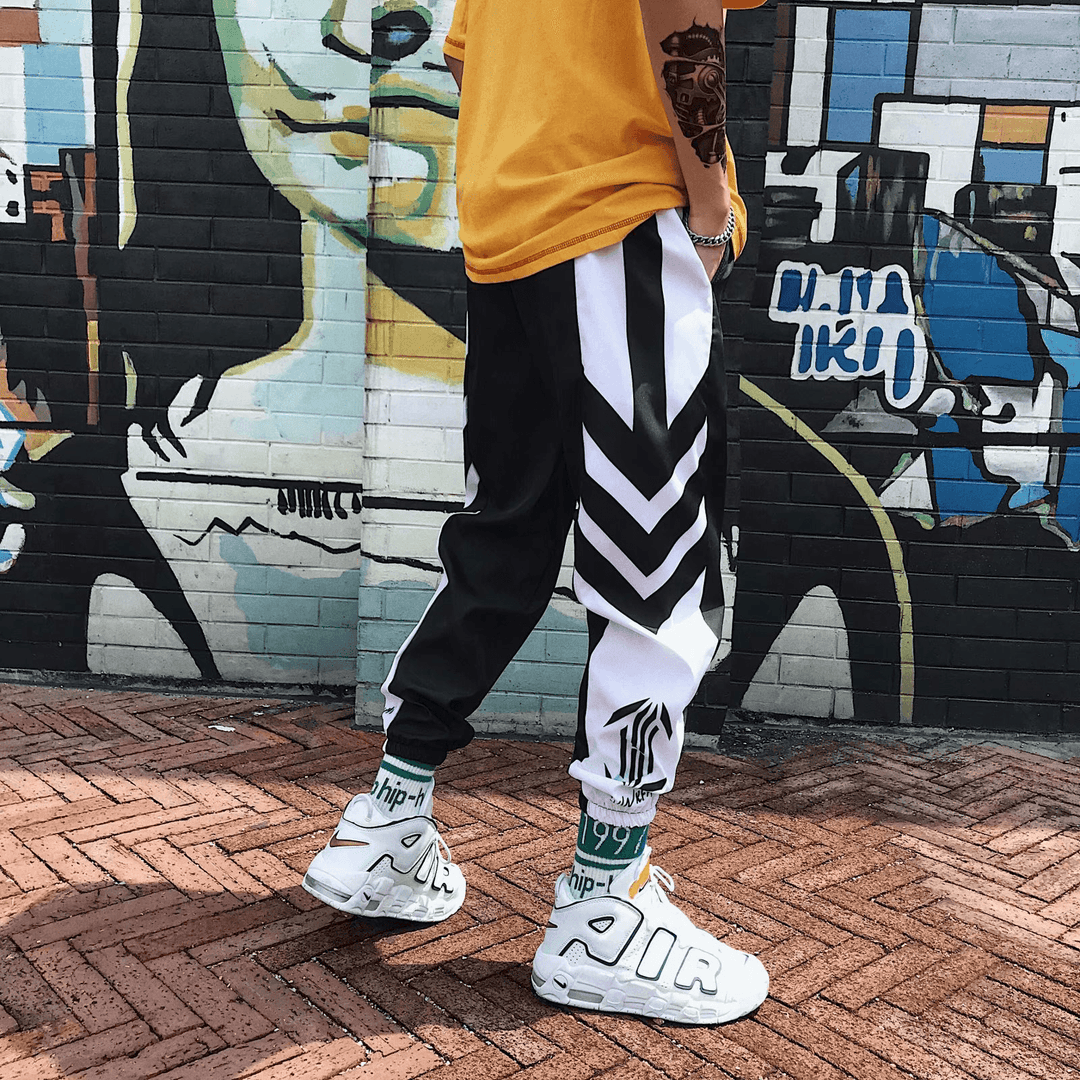 Tide Brand Tie Pants Male Korean Version Loose Color Matching Handsome Casual Pants Student Bf Trend Hip-Hop Wild Harem Pants - MRSLM