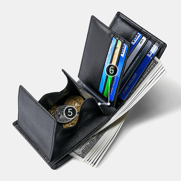 Men Genuine Leather Anti-Theft Multi-Slot Large Capacity Coin Bag Card Holder Wallet - MRSLM