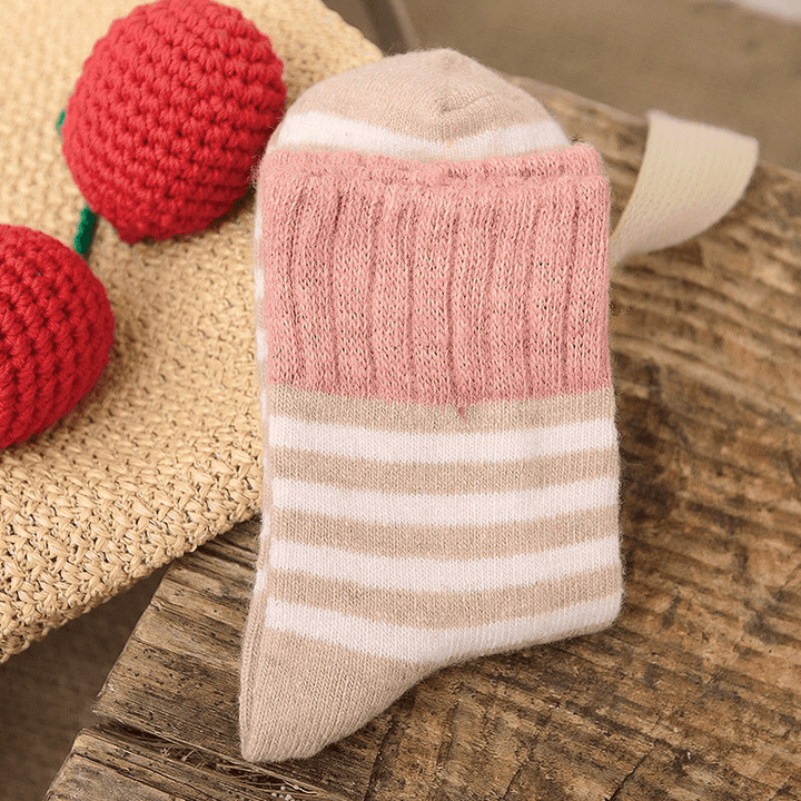 Women High Cuff Mouth Striped Wool Socks - MRSLM