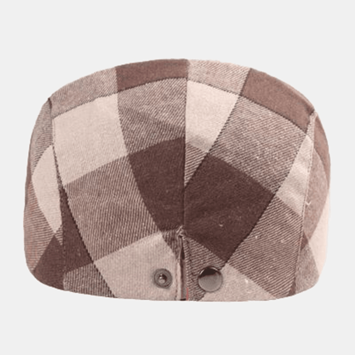 Men Contrasting Colors Plaid Pattern Adjustable Beret Cap Retro Winter Warmth Forward Hat Flat Cap Cabbie Hat - MRSLM