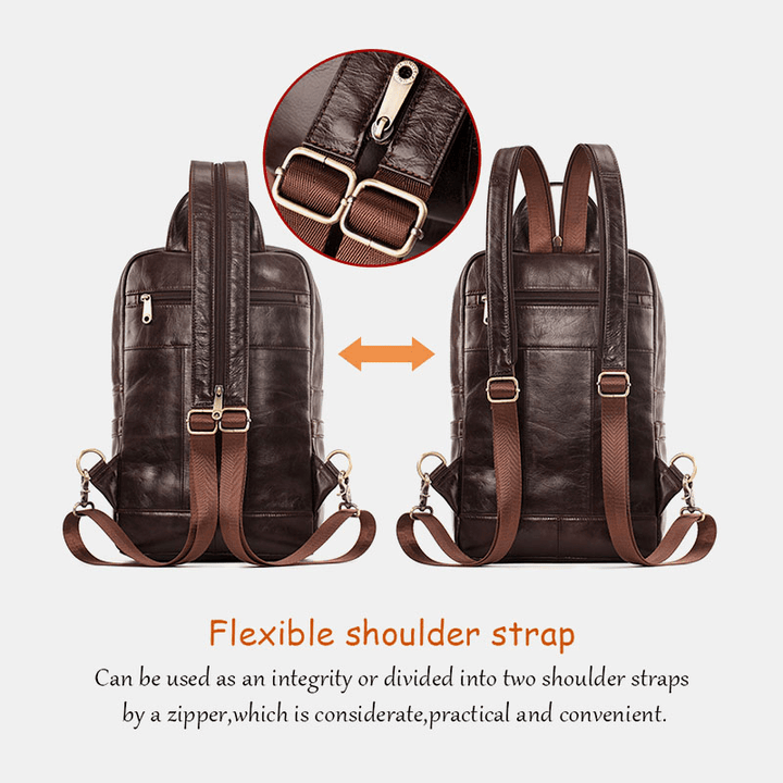 Men Genuine Leather Large Capacity Multi-Compartment Backpack Retro Multifunction Crossbody Shoulder Bags - MRSLM