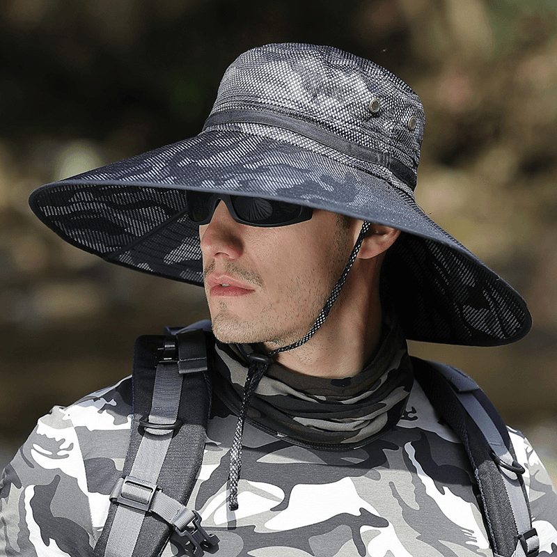 K51 Men'S Summer Hat Outdoor Sun Screen Camouflage Hiking Hats Cycling Fishing Cap Big Brim Fisherman Hat UV Protection - MRSLM