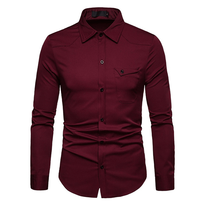 Men Solid Color Turn-Down Collar Shirts - MRSLM