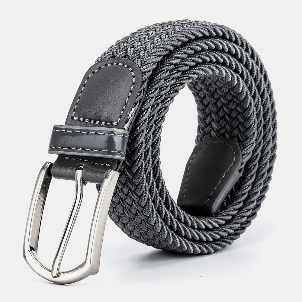 Unisex PU 110 CM Elastic Woven Style Casual Pin Buckle Jeans Belt - MRSLM