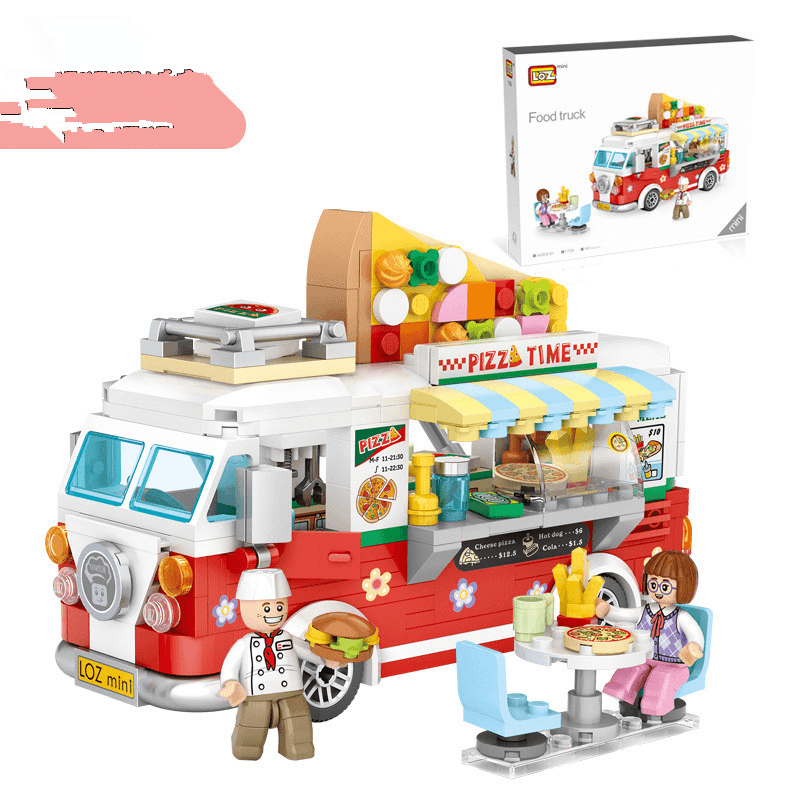 Lizhi Mini Food Truck Small Particles Assembled Building Blocks Pizza Truck 1739 Model Toy - MRSLM