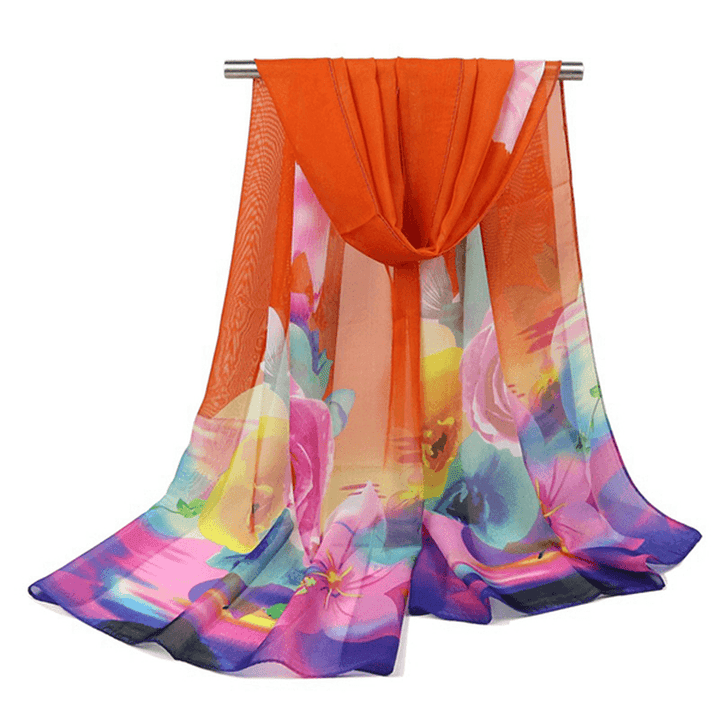 Women Summer Thin Chiffon Scarf Travel Rose Flowers Breathable Shawl - MRSLM