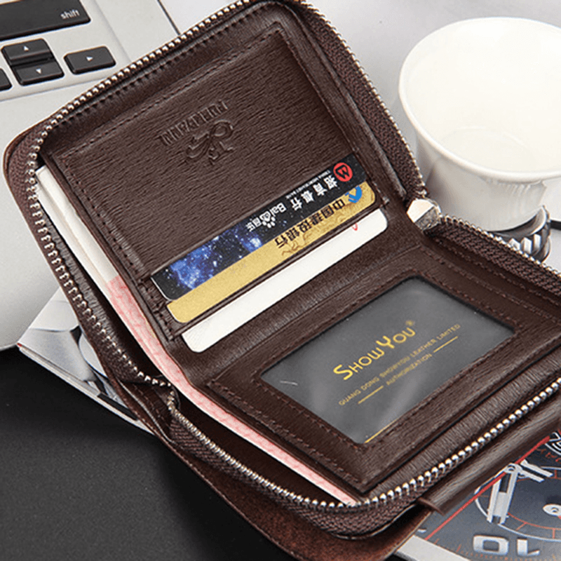 Men PU Leather Minimalist Zipper Wallet Multifunctional Multicard Card Holder - MRSLM