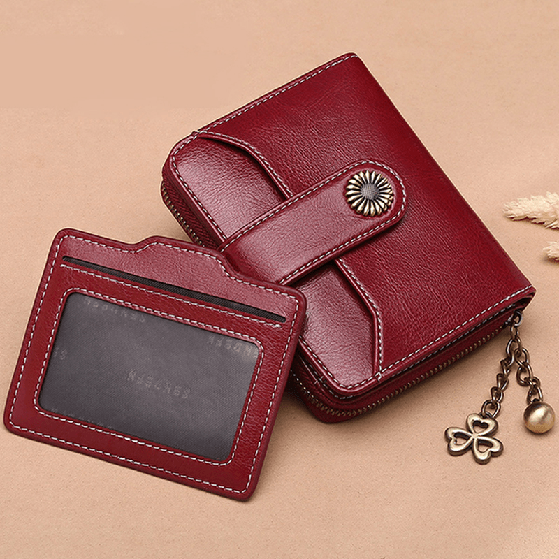 Women Genuine Leather Short Section Multi-Function Coin Purse Card Holder Wallet - MRSLM