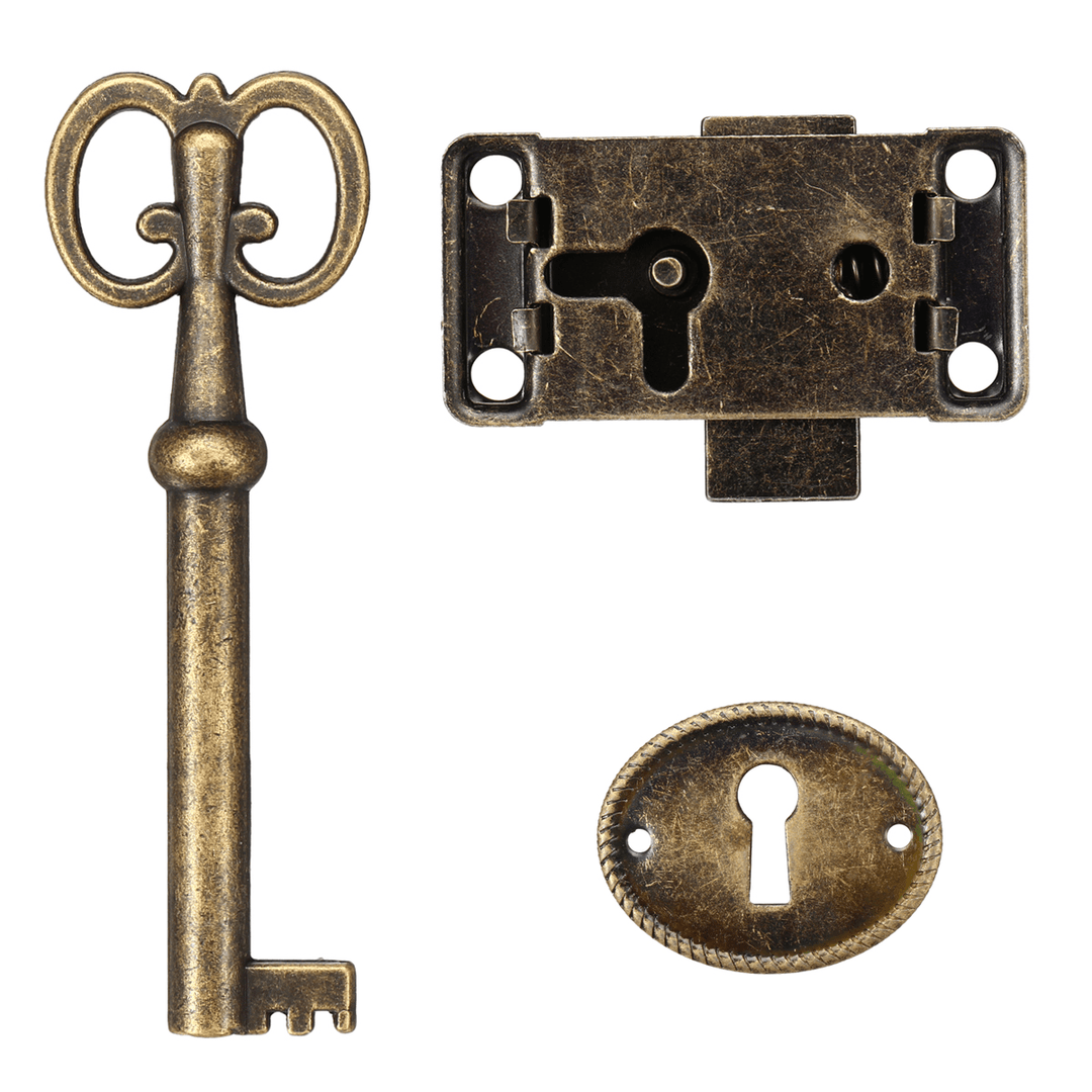 Cabinet Door Lock Set Key Antique Jewelry Makeup Case Furniture Door Drawer Lock - MRSLM