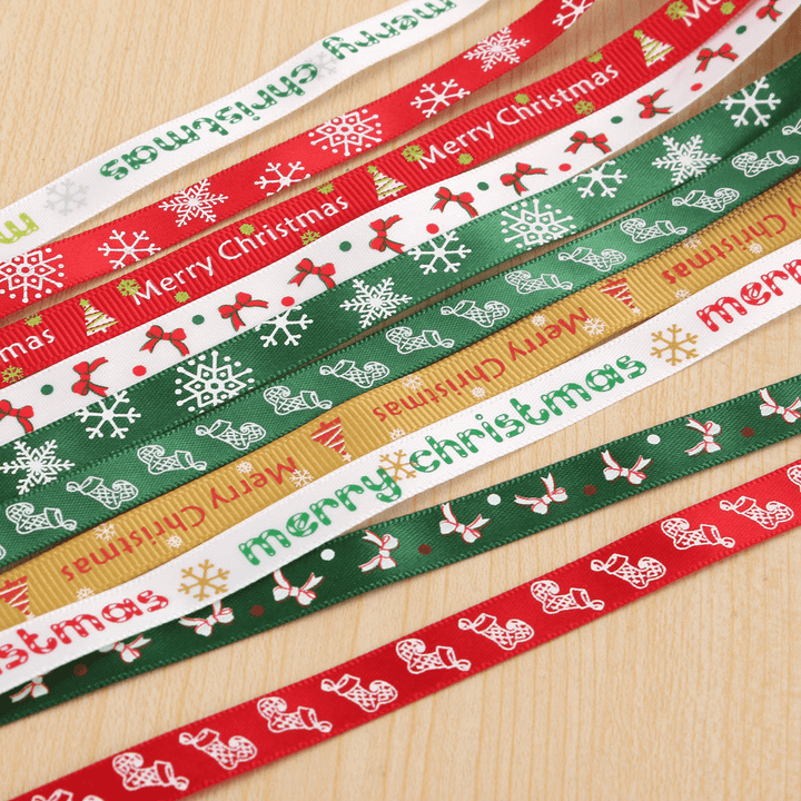 5 Yard 10Mm Printed Merry Christmas Tree Grosgrain Ribbon DIY Craft - MRSLM