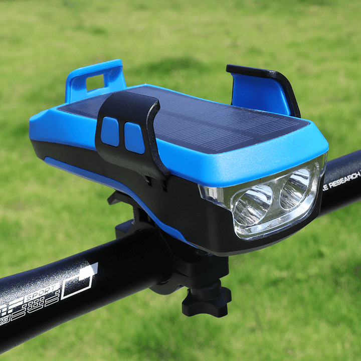 XANES® 5 in 1 T6 Solar USB Rechargeable Bike Light Super Bright 3 Modes Bicycle Headlight Power Bank 130Db 5 Modes Horn 4-6.5Inch Phone Holder Cycling Bicycle - MRSLM