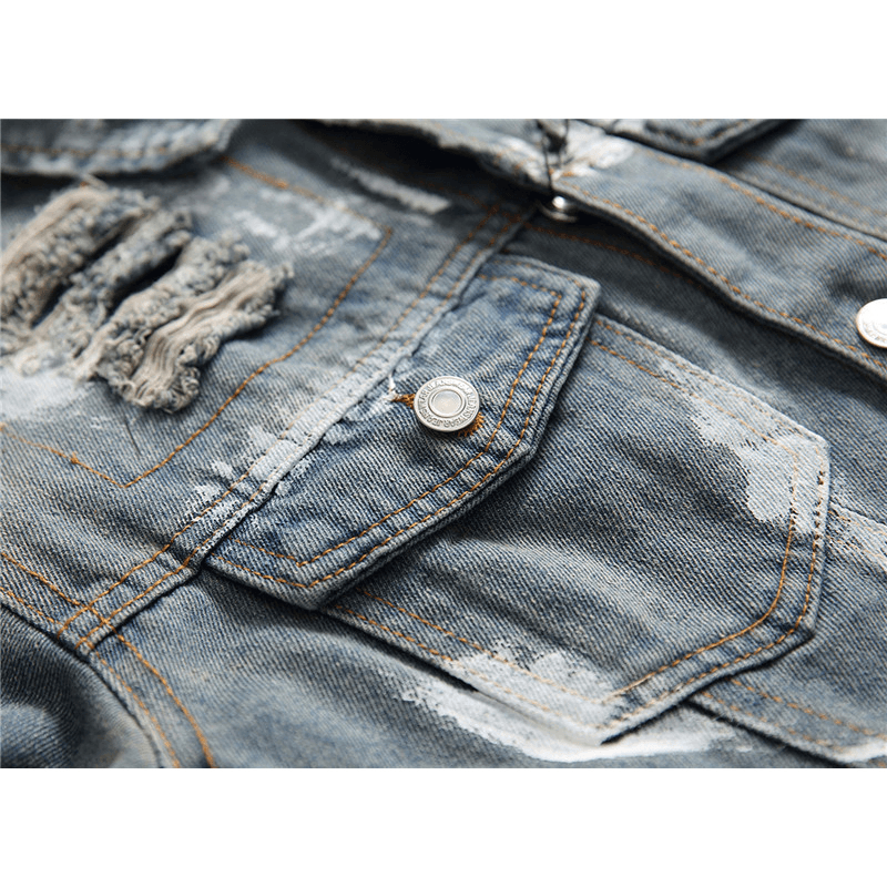 Retro Single Breasted Patched Denim Jacket - MRSLM