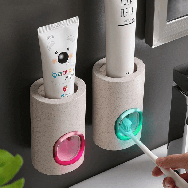 Ecoco Automatic Toothpaste Dispenser Dust-Proof Toothbrush Holder Wall Mount Stand Bathroom Accessories Set Toothpaste Squeezer - MRSLM