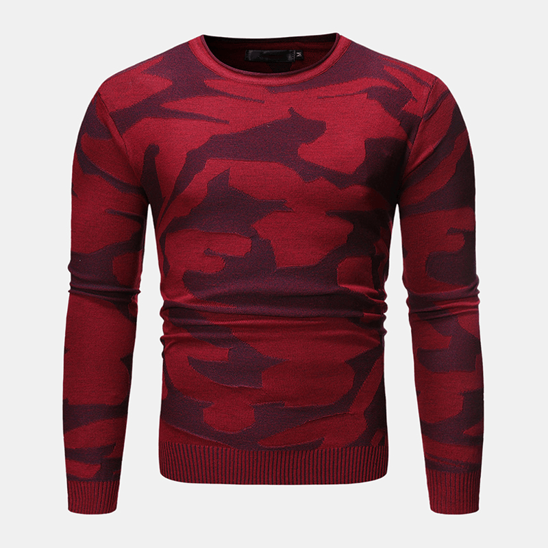 Mens Camouflage Pattern Crew Neck Long Sleeve Casual Sweaters - MRSLM