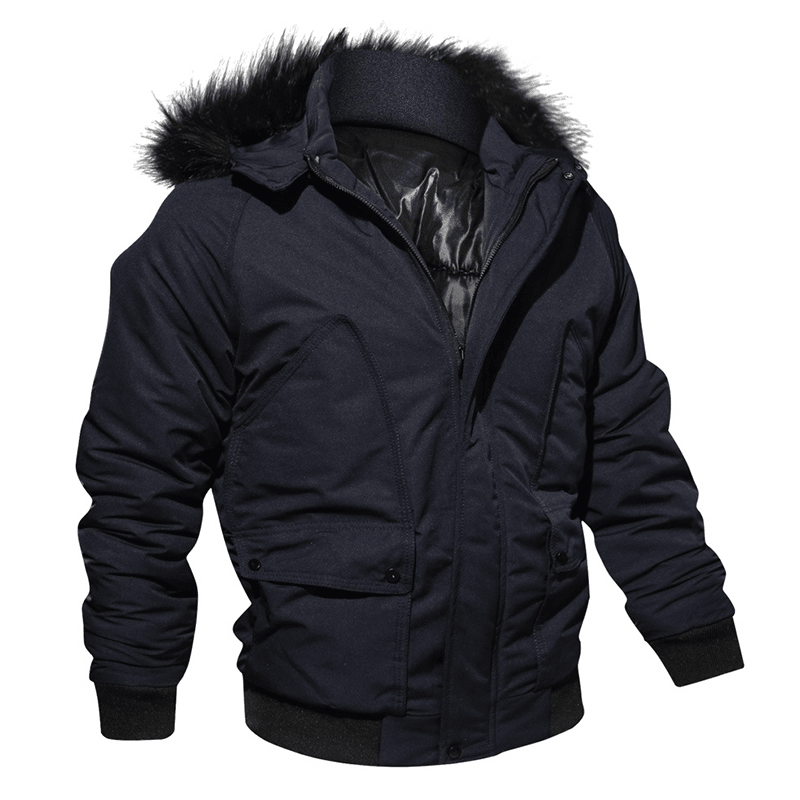 Mens Winter Thick Big Pocket Windproof Outdoor Hooded Jacket - MRSLM