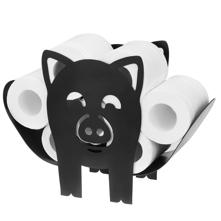 Black Toilet Paper Holder Metal Pig Shape Tissue Storage Rack - MRSLM