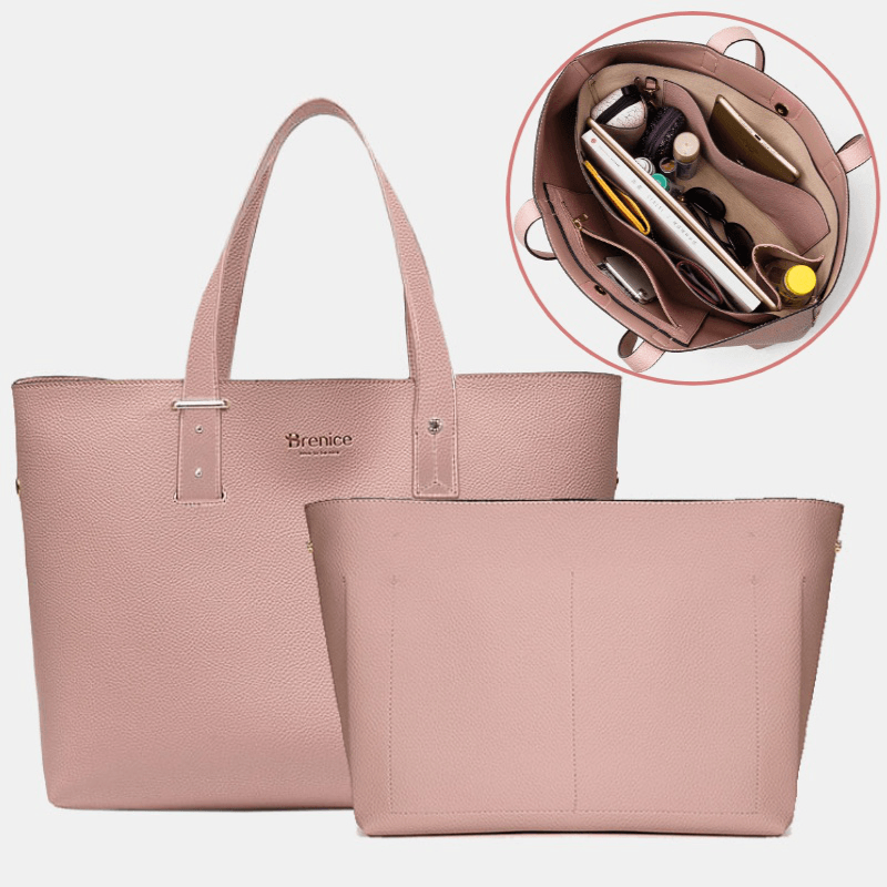 Women 2 PCS 15.6 Inch Laptop Large Capacity Multi-Pocket Removable Key Multifunctional Shoulder Bag Handbag Tote - MRSLM