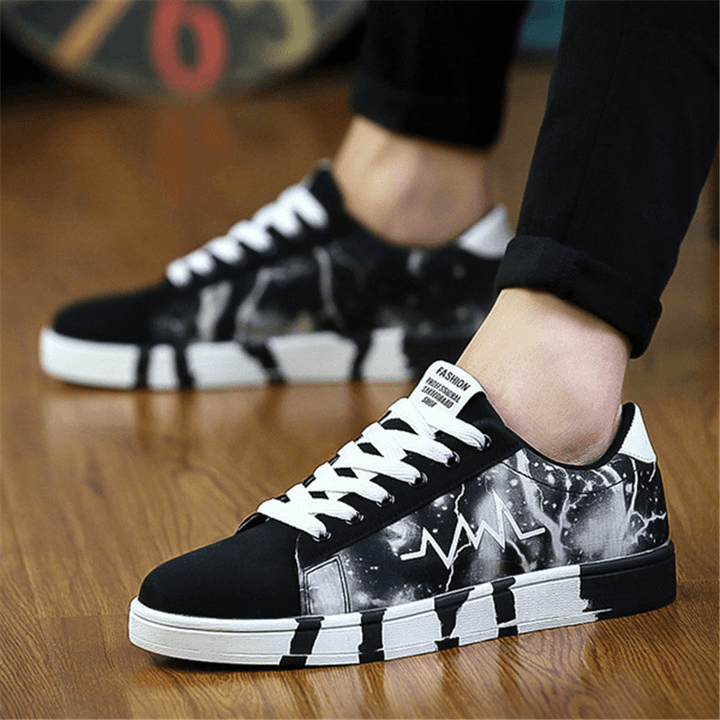 Men Canvas Breathable Soft Sole Trendy Pattern Lace up Casual Court Shoes - MRSLM