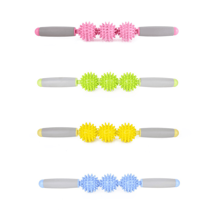 KALOAD 3-Balls Massage Stick Thorn Muscle Massage Roller Yoga Ball Fitness Fatigue Relaxion Tool - MRSLM