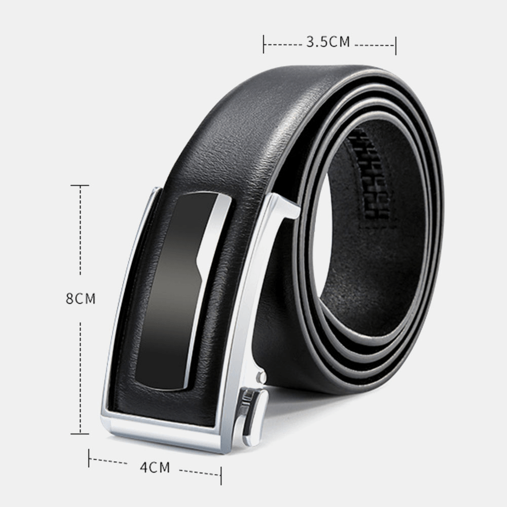 Men Genuine Leather Lvory Pattern 125CM Ratchet Dress Belt Automatic Buckle Business Jeans Suits Cowhide Belt - MRSLM