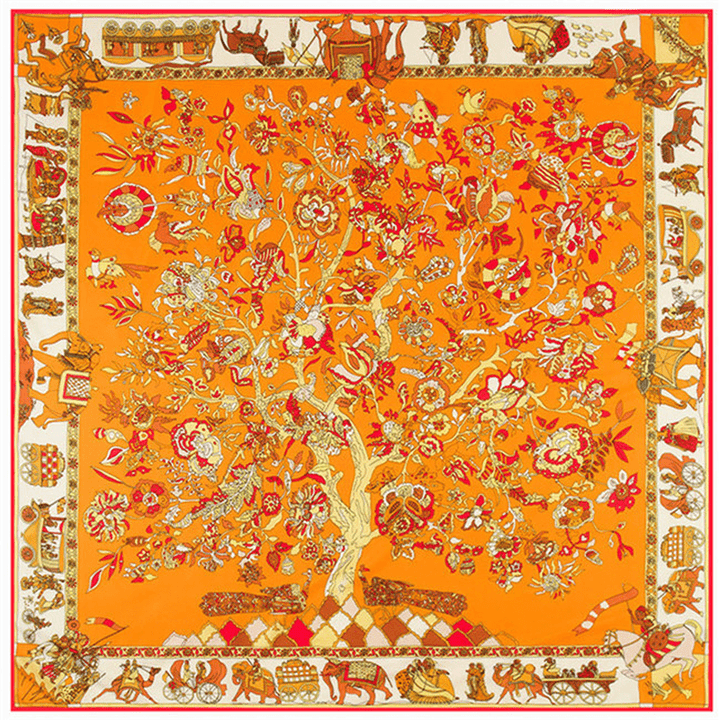 130Cm Fortune Tree Tree of Life Ethnic Flower Pattern Ladies Twill Scarf Travel Scarf - MRSLM