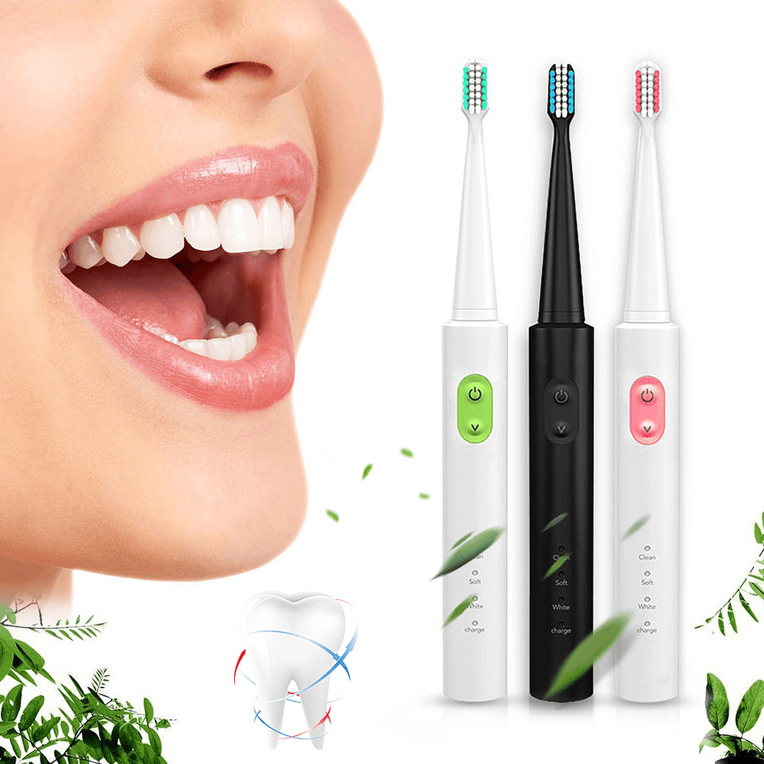 Travel Rechargeable Ultrasonic Electric Toothbrush Waterproof 3 Cleaning Mode Teeth Clean+ 4 Heads - MRSLM